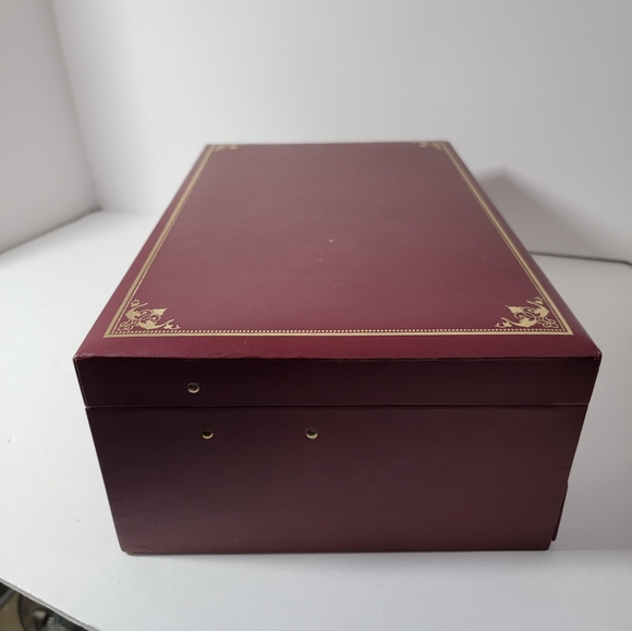 Vintage Mele Maroon/Gold Trim 3-Tier Jewelry Box - Picture 9 of 11